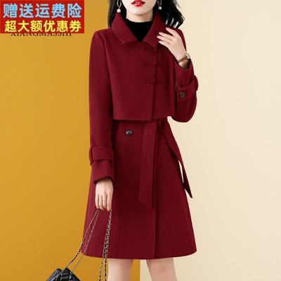 高端气质连衣裙子女装2024新款秋冬季小个子妈妈洋气时尚两件套装
