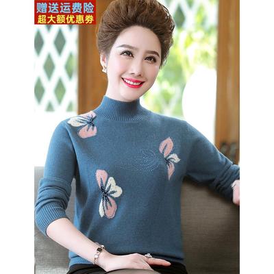 时尚宽松中老年人羊绒毛衣女大码妈妈羊毛衫宽松中年妇女打底衫