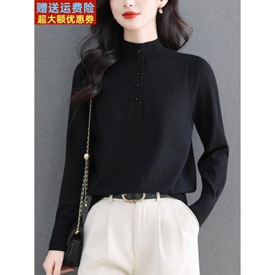 秋冬季新款时尚半高领毛衣女短款宽松针织内搭打底衫薄款洋气上衣