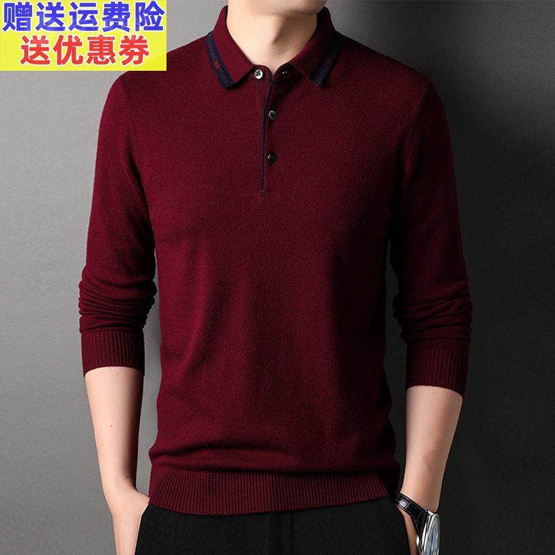 品牌262025春秋季100纯羊毛衫新款男士时尚打底衫套头翻领针织衫