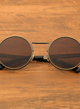 复古国潮风圆形框金属偏光太阳镜