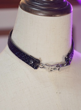 诊疗师手工定制 银扣简约刻字真皮choker高级项圈女情侣SM男小众