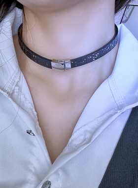 诊疗师手工定制 黑色洒金真皮choker情侣颈环sm小众项圈手环锁骨
