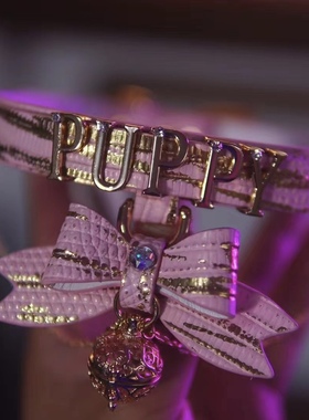 诊疗师手工定制 蝴蝶结镂空吊坠项圈女m项链k9真皮牵引绳choker