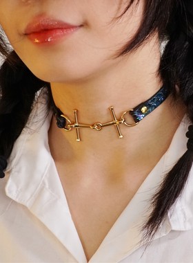 诊疗师手工定制 星空H扣真皮choker轻奢小众情侣项圈女锁骨链男