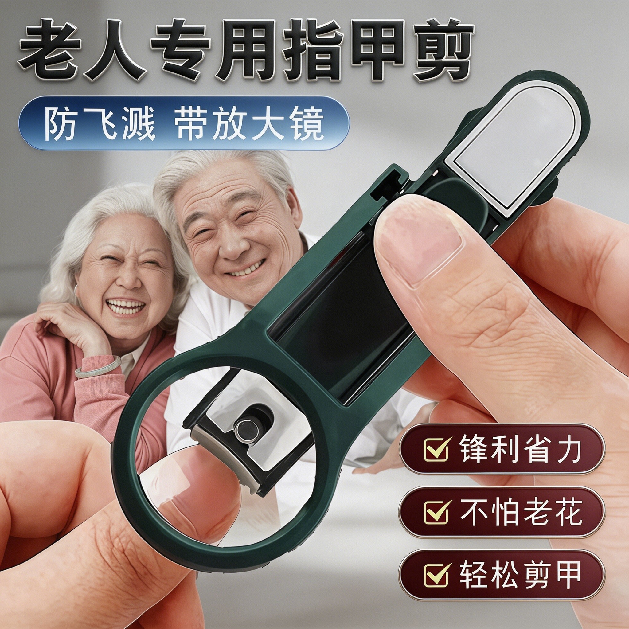 带放大镜防飞溅多功能指甲钳