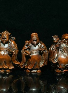 天然小叶黄杨木雕旧藏仿古福禄寿三星神像摆件实木送礼家居装饰品