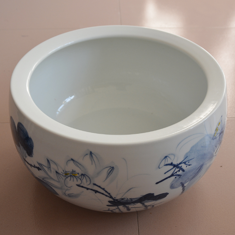 景德镇陶瓷缸 青花瓷荷花缸水浅乌龟缸和为贵鱼缸水缸聚宝盆摆件
