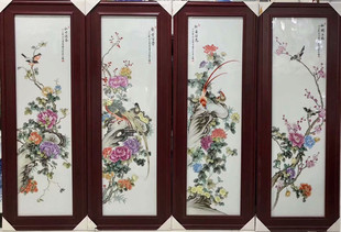 饰画摆件 景德镇陶瓷器名家手绘粉彩花鸟瓷板画客厅沙发挂画壁画装