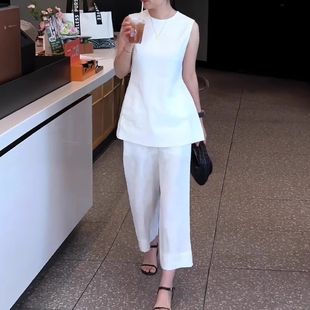 洋气欧货极简风白色百搭两件套女2025夏季 新款 气质高级感时尚 套装