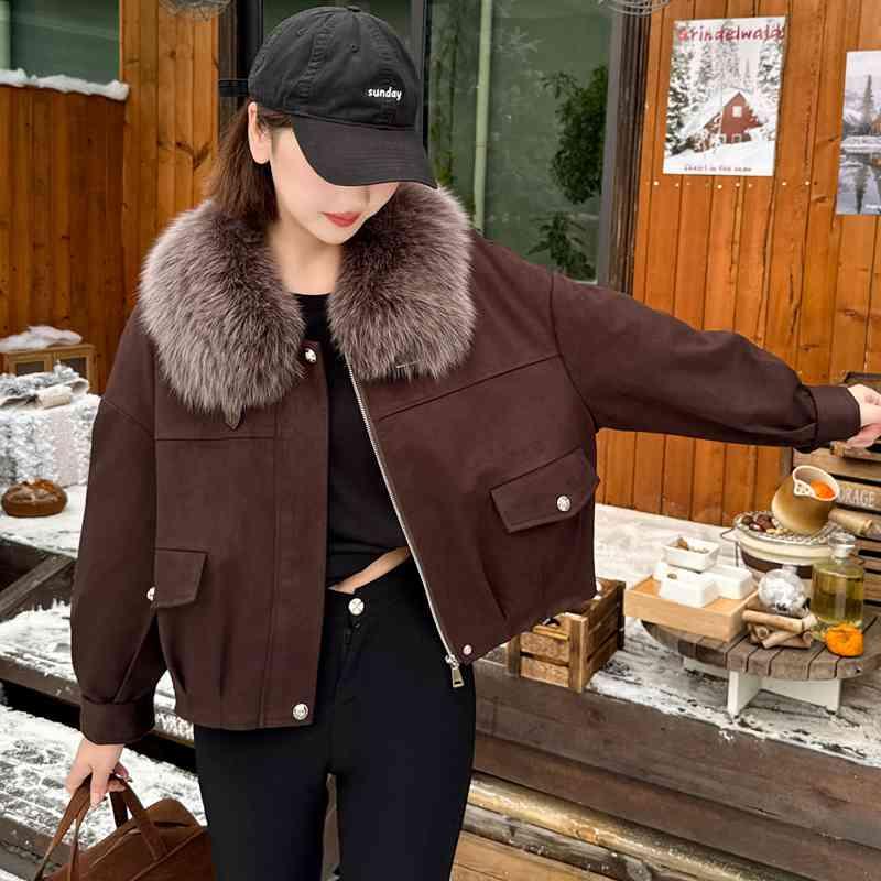 “冬幕将至”狐狸毛皮草外套女 真毛保暖年轻款毛领鹅绒大衣翻领