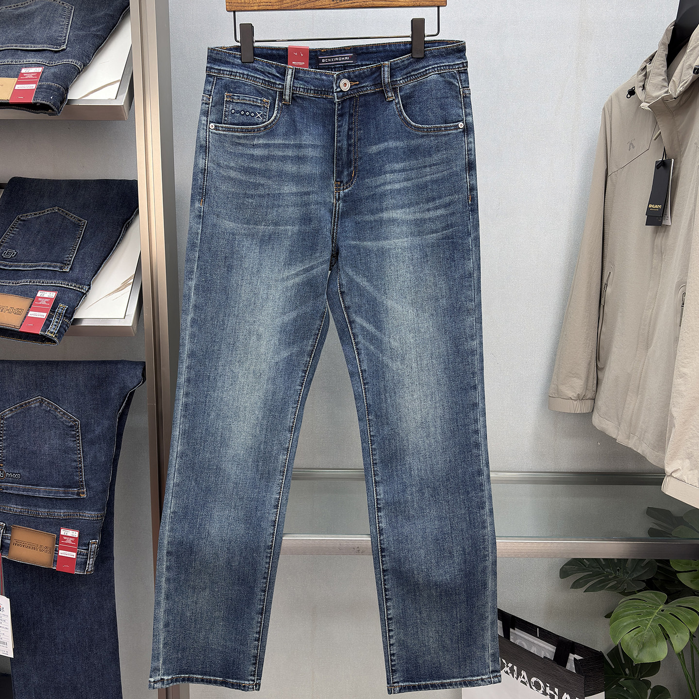 笨小孩牛仔裤8810蓝色中高腰弹力宽松直筒裤2026春夏新款时尚休闲