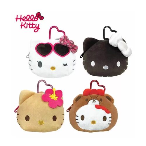 日系卡通可爱hellokitty毛绒刺绣爱心扣收纳包耳机包零钱包口红包