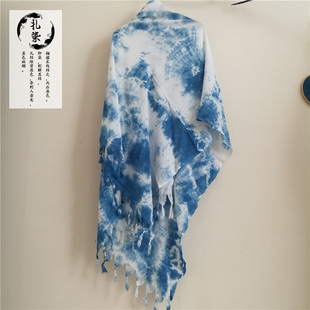 扎染围巾手工扎染棉云南大理白族手工特色送礼板蓝根蓝染围巾披肩