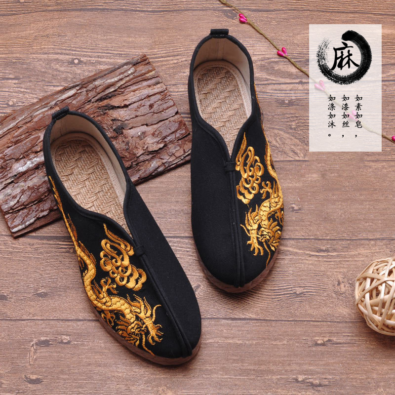 大理麻鞋民族刺绣龙鞋老北京麻布中式汉服休闲鞋中国风禅修居士鞋