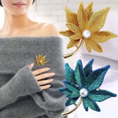 秋季 枫叶高档胸针女小众创意珍珠银杏树叶子别针毛衣西装 外套配饰