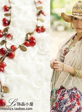 森系甜美风耳环韩国长款毛衣链