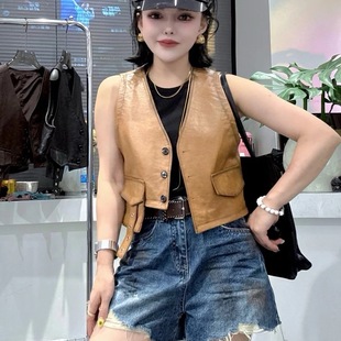 2025新款 真皮馬甲女綿羊皮無袖 背心坎肩修身 不規則皮馬夾 網紅同款