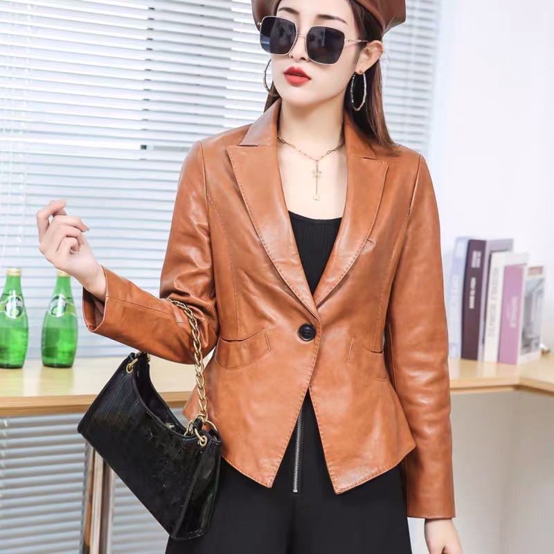 小西服收腰修身显瘦时尚皮夹克