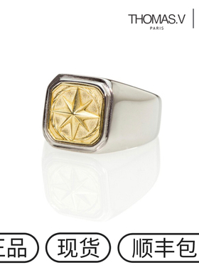法国设计师风罗盘方形印章戒指
