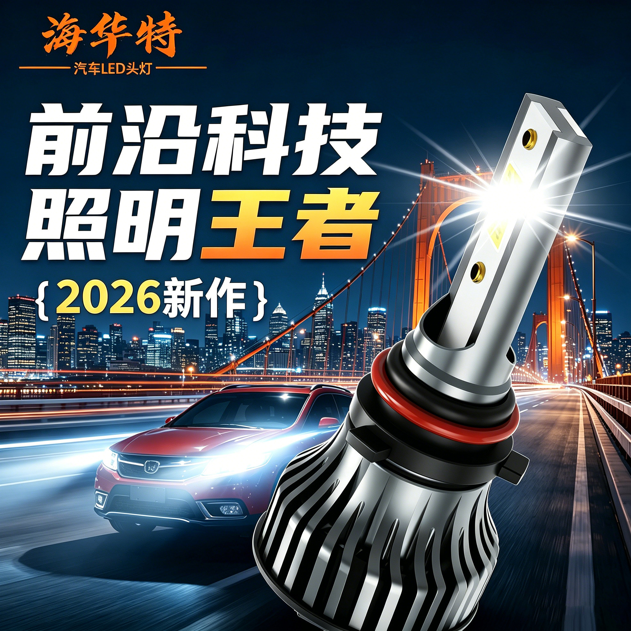 海华特激光LED汽车大灯远近一体h4无损安装h7/h11/9006/9012/9005