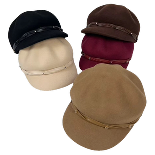 秋冬帽子女款2025新款时尚百搭羊毛八角帽女贝雷帽日系女士鸭舌帽