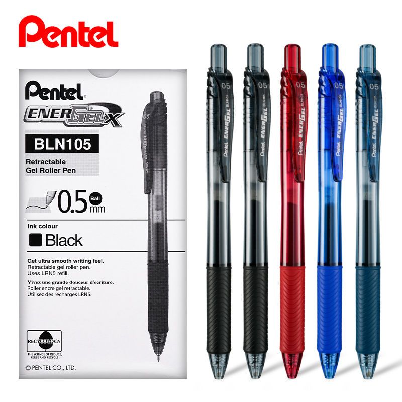 日本Pentel派通笔速干中性笔BLN-105学生用彩色按动黑笔考试针