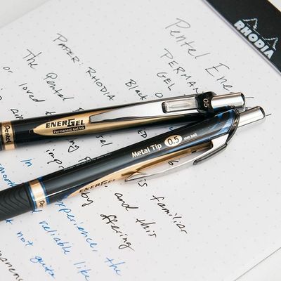 日本Pentel派通BLP75黑金速干中性笔金标学生考试顺滑签字水笔0.5