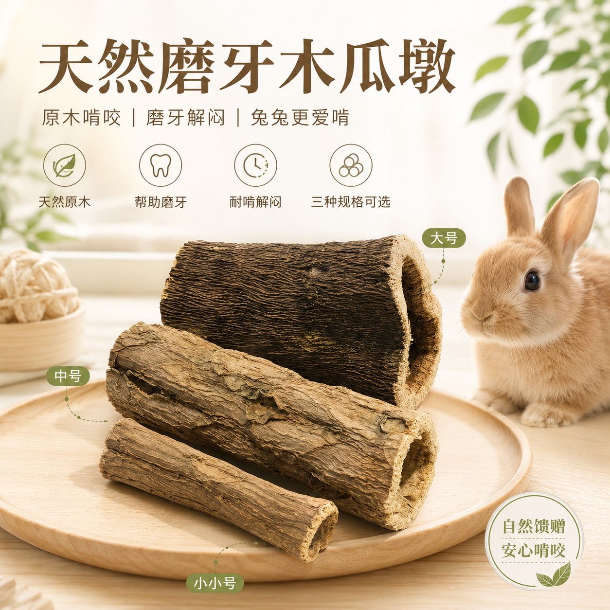 磨牙木瓜墩兔子龙猫荷兰猪零食烘干木瓜树墩磨牙棒鹦鹉鸟磨嘴玩具