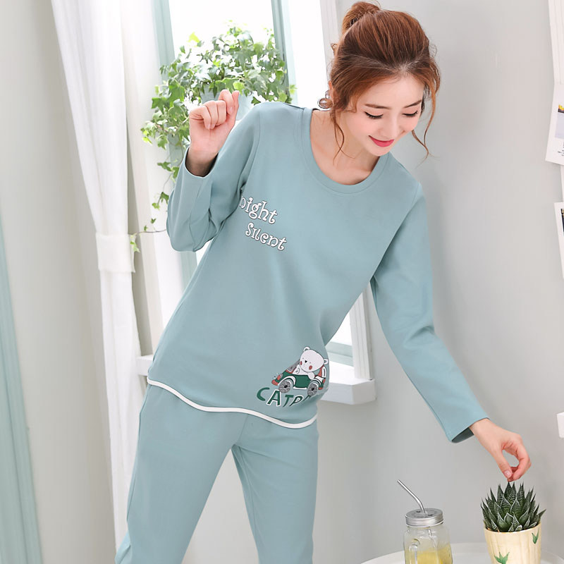 睡衣女春秋冬季长袖纯棉可爱家居服秋冬大码薄款宽松套装裤子上衣