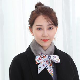 围巾秋冬季 新款 整貂毛甜美个性 丝带款 百搭脖套 水貂毛皮草围脖韩版