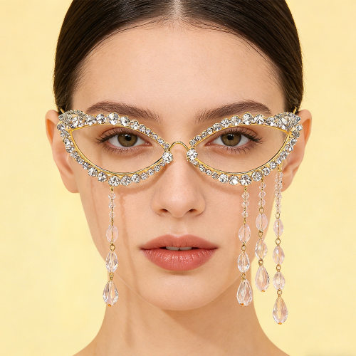 欧美新款流苏眼镜框无镜片街拍水钻框架眼镜框配饰Eyeglass frame