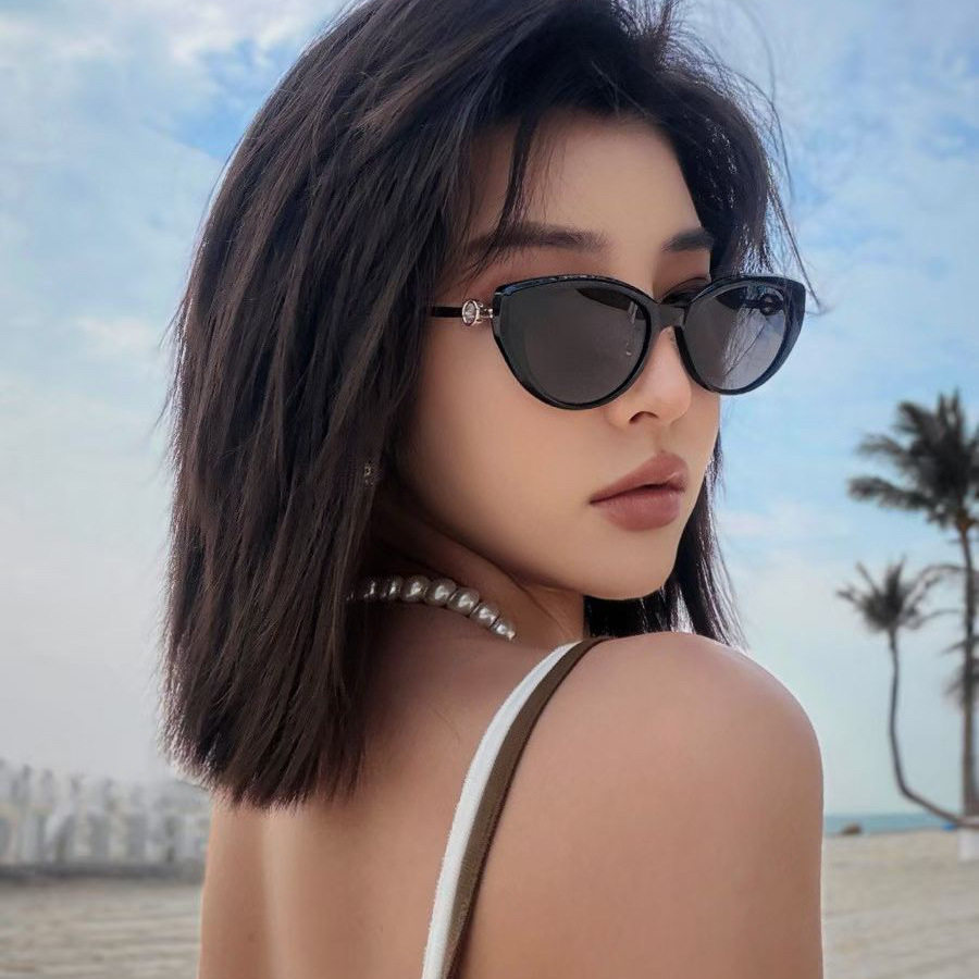 2026欧美潮流小香家珠子腿小框猫眼太阳镜男女时尚百搭高级感墨镜