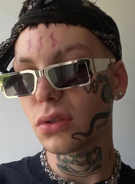 新款钢皮金属方形太阳镜赛博朋克网红同款墨镜嘻哈个性潮流太阳眼