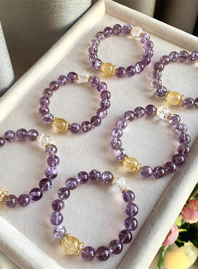 天然DIY紫阿赛手串碎冰冰带紫水晶闪片水晶手链批发多样性发一