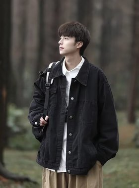 硬核时代牛仔外套男士秋季新款日系潮牌宽松简约休闲复古上衣夹克