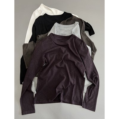 设计感双领长袖T恤女士春秋新款