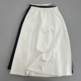 日常休闲穿搭通勤高腰A字半身裙女士松紧腰中长款 显瘦直筒裙春夏
