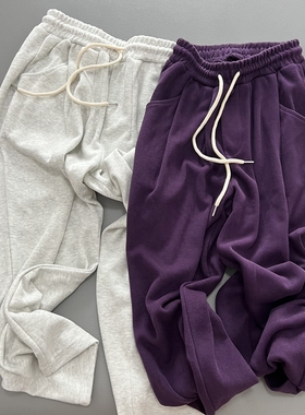 紫色WU敌好看信手拈来大长腿秋季韩版米妮针织裤休闲宽松卫裤女裤