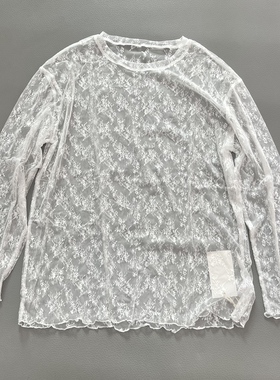春夏新款白色蕾丝长袖休闲日常打底衫女薄款内搭叠穿宽松上衣小众