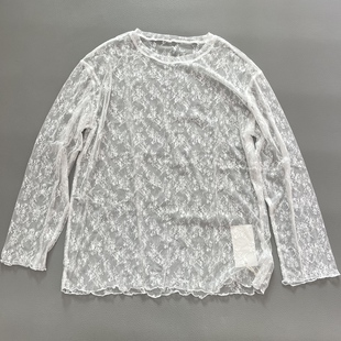 女薄款 休闲日常打底衫 内搭叠穿宽松上衣小众 白色蕾丝长袖 春夏新款