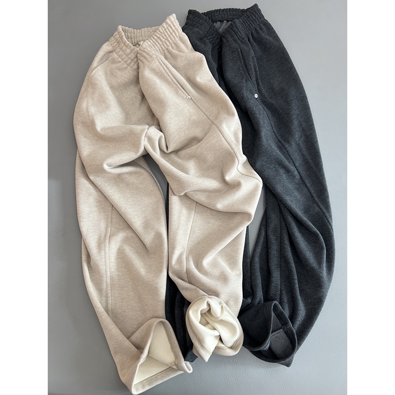 休闲风松紧腰长裤贝壳扣