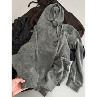 奶fufu巨舒服等了好久糯米感仿兔毛绒针织连帽衫长袖卫衣宽松女士