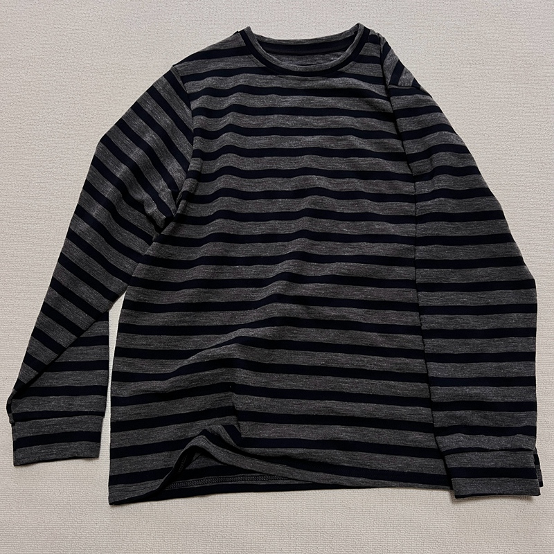 长袖包邮宽松条纹圆领亚麻高级感