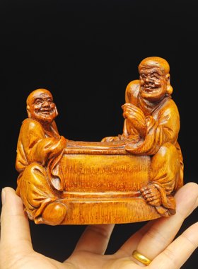 现货库存1件 竹根雕摆件手工雕刻竹雕棋魂罗汉家居装饰艺术罩大漆