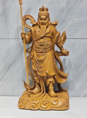 木雕关公摆件家居玄关装饰实木手工雕刻精品艺术关圣帝君伽蓝菩萨