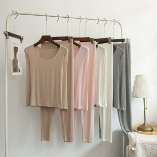 纯色保暖内衣线衣线裤 女莫代尔秋衣秋裤 紧身打底单裤 美体薄款 套装