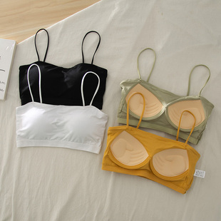 防走光超火白细肩带内衣黑色细带文胸薄款美背吊带背心裹胸抹胸女