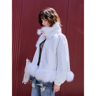 KeleCoco下摆狐狸毛设计羽绒皮草外套女90白鹅绒派克服 奥林匹斯