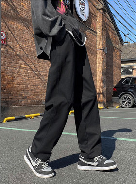 小马家自制矮个子阔腿裤复古直筒工装裤港风小众美式九分裤